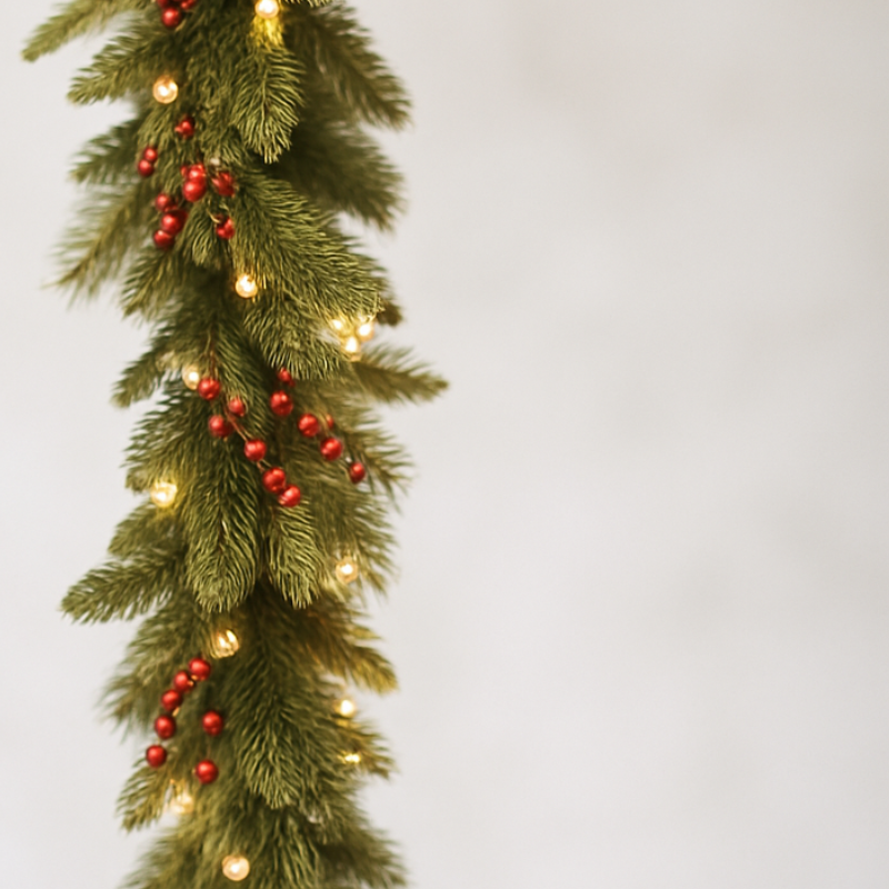 180cm Pre-Lit Rattan Christmas Centrepiece Garland Berry