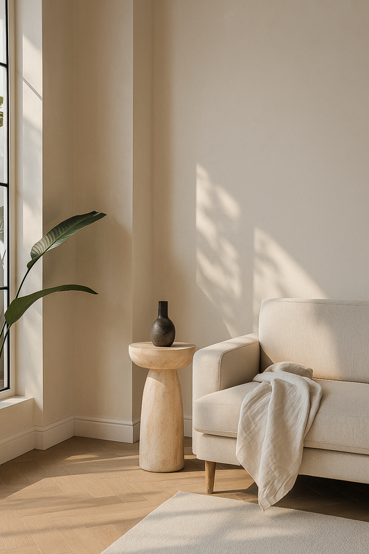 Organic-Shaped Side Table with Realistic White & Beige Marble Effect