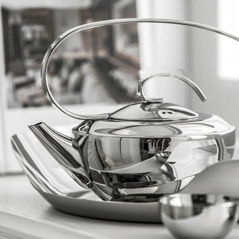 Stainless Steel Tea Set – Teapot, Cups & Tray - Petal Collection
