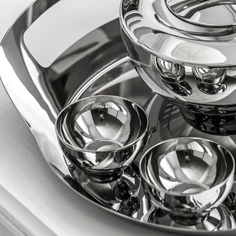 Stainless Steel Tea Set – Teapot, Cups & Tray - Petal Collection