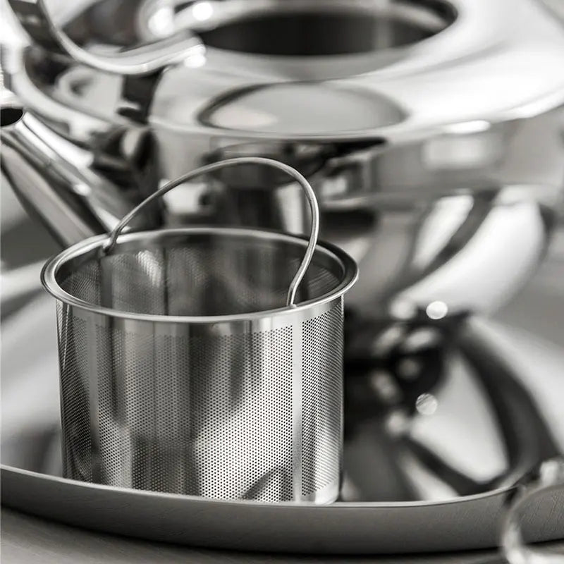Stainless Steel Tea Set – Teapot, Cups & Tray - Petal Collection