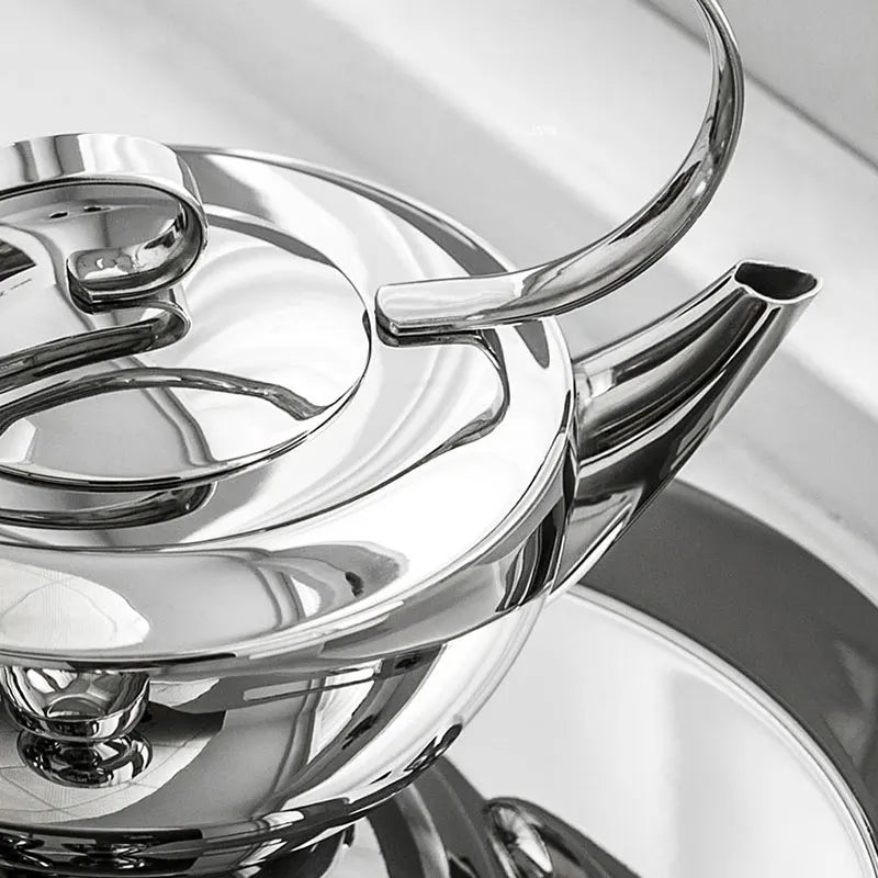 Stainless Steel Tea Set – Teapot, Cups & Tray - Petal Collection