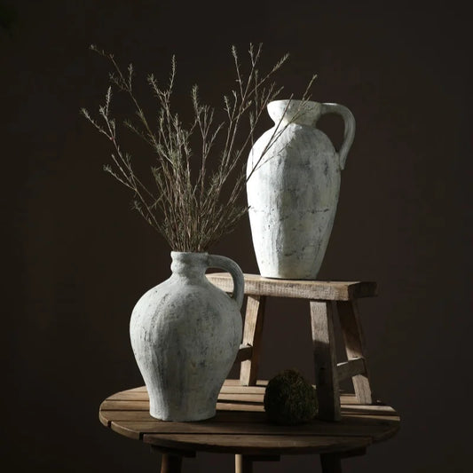 Handmade Aged Ceramic Vase – Rustic Vintage Pottery for Dried Flowers, Hallway Décor & Centrepiece