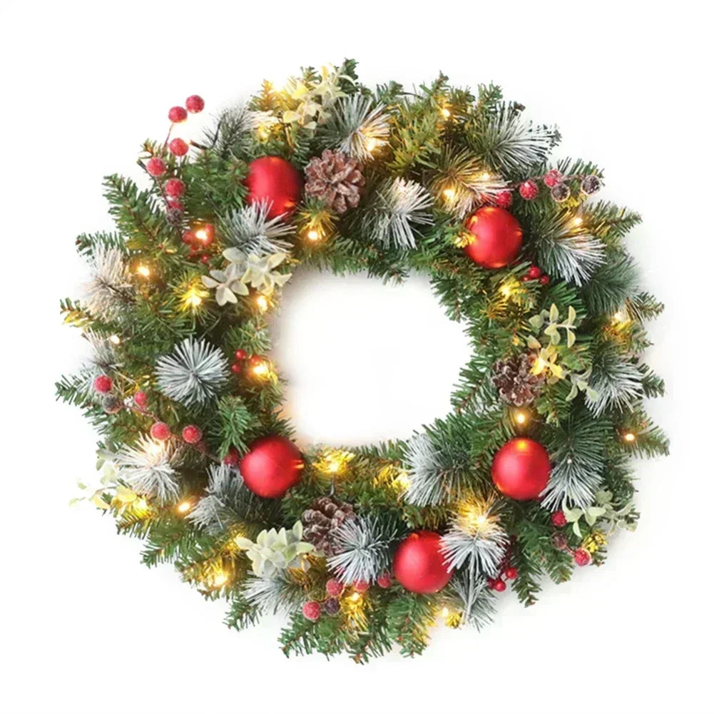 LED Christmas Wreath with Pinecones & Red Berries – Holiday Door Garland