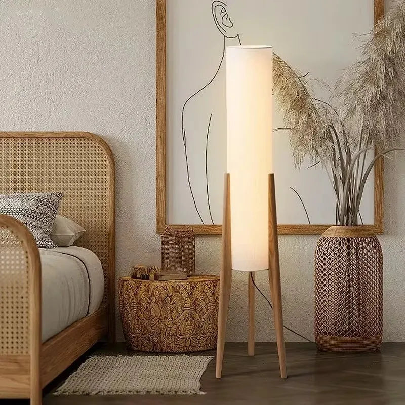 The Columnar Floor Lamp | Solid Wood & Textured Linen