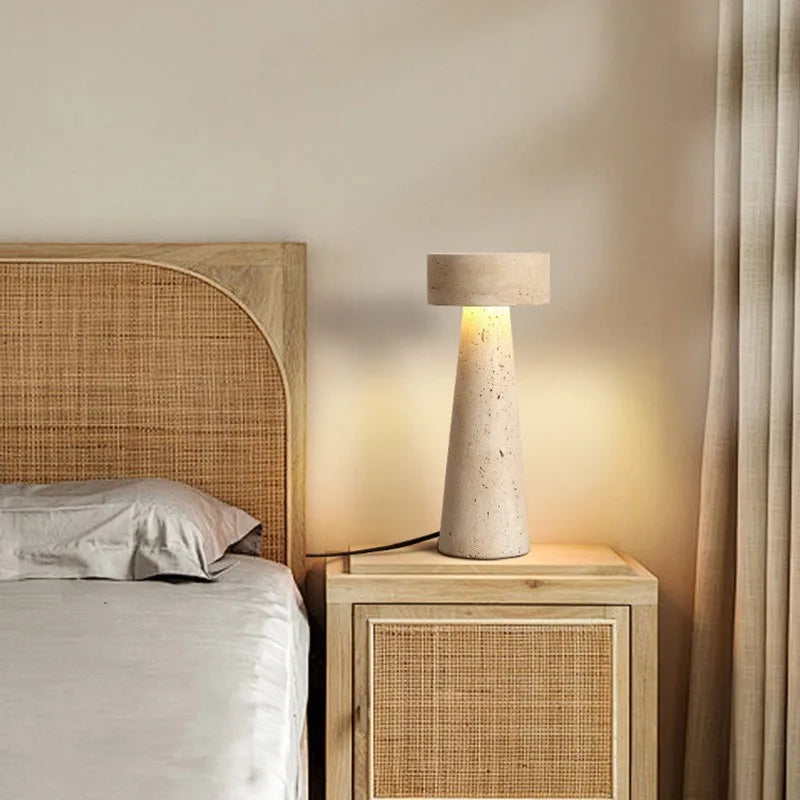 Table Lamp – Wabi-Sabi Geometric Design, Warm Yellow Light, Handmade Natural Stone Lighting