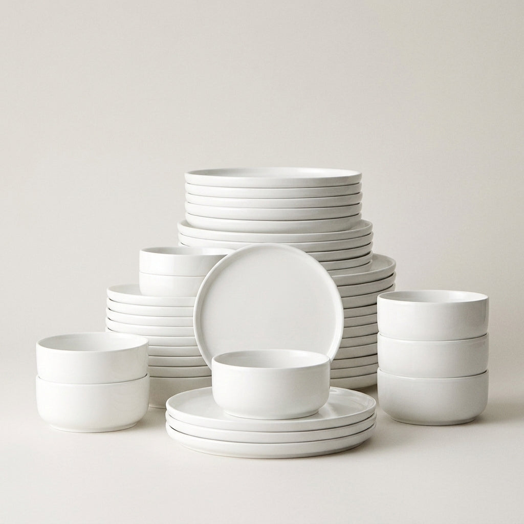 White Stoneware Dinner Set | Handcrafted Ceramic