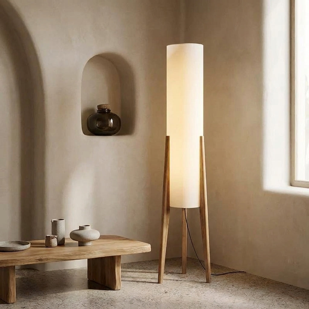 The Columnar Floor Lamp | Solid Wood & Textured Linen