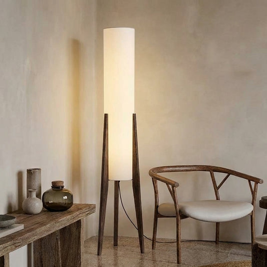 The Columnar Floor Lamp | Solid Wood & Textured Linen