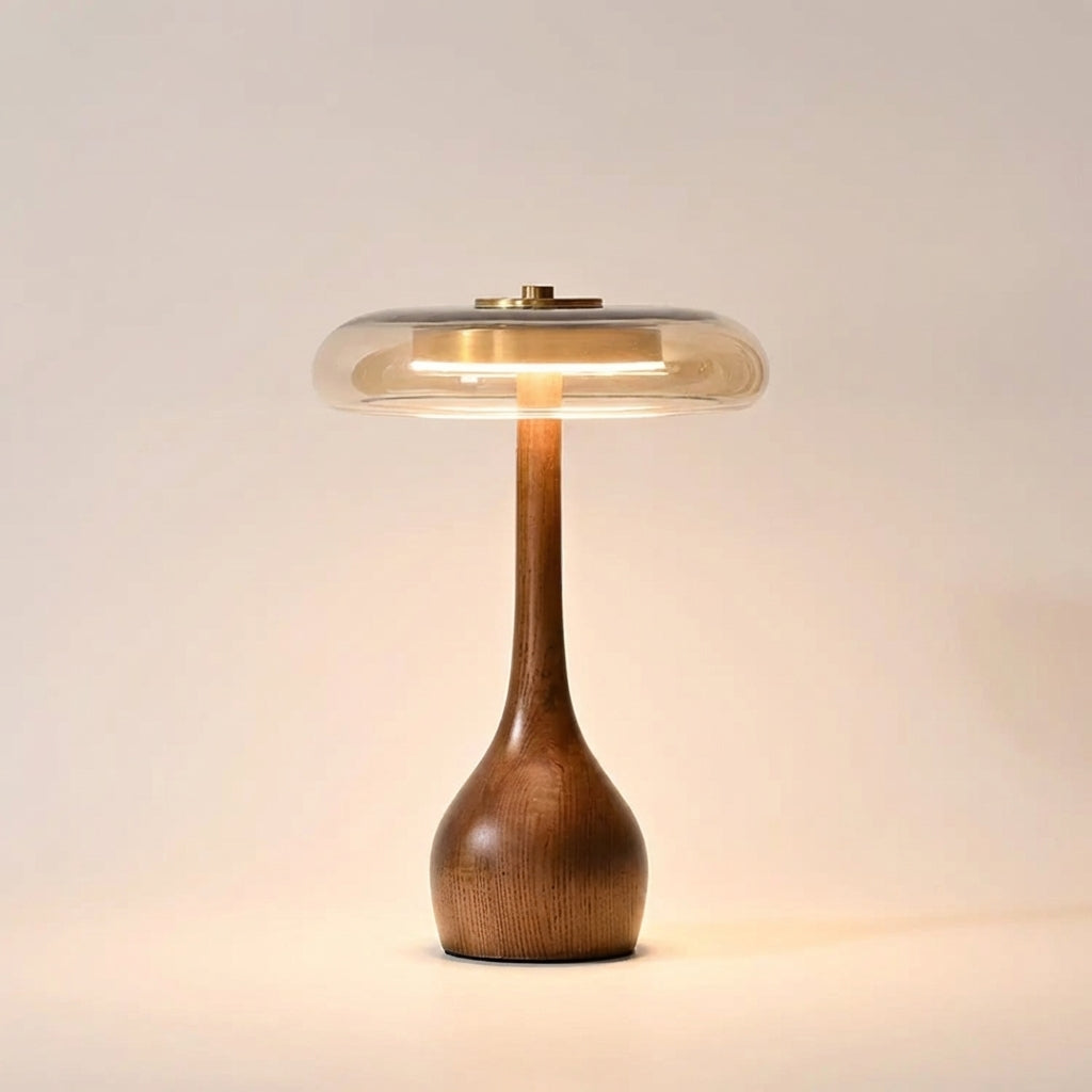 Halo Timber Lamp |  Solid Walnut & Tinted Glass