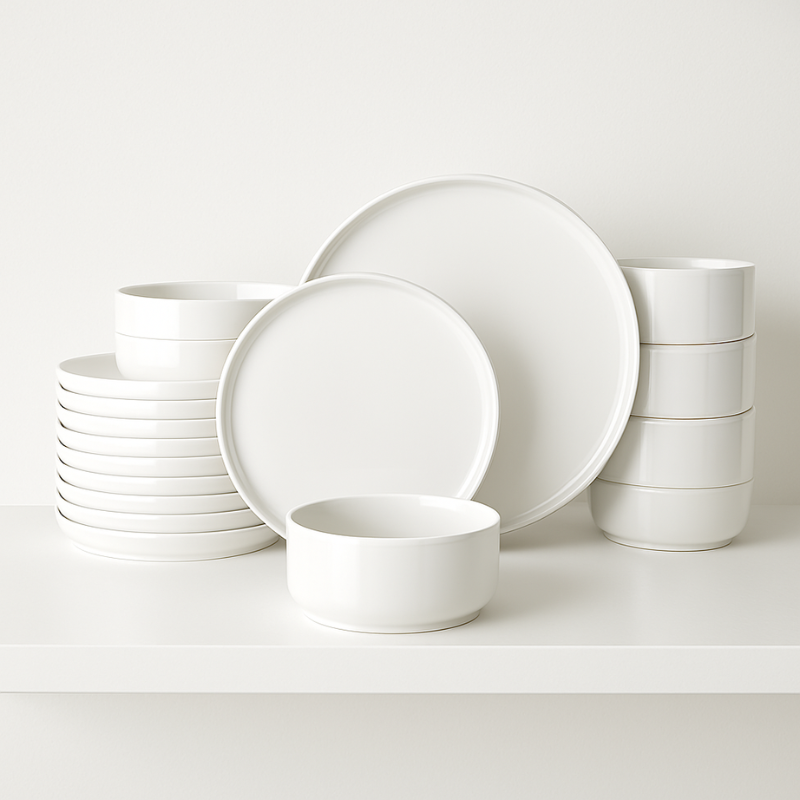 White Porcelain Tableware Set – 12/24-Piece Minimalist Dinnerware for 4/6 People