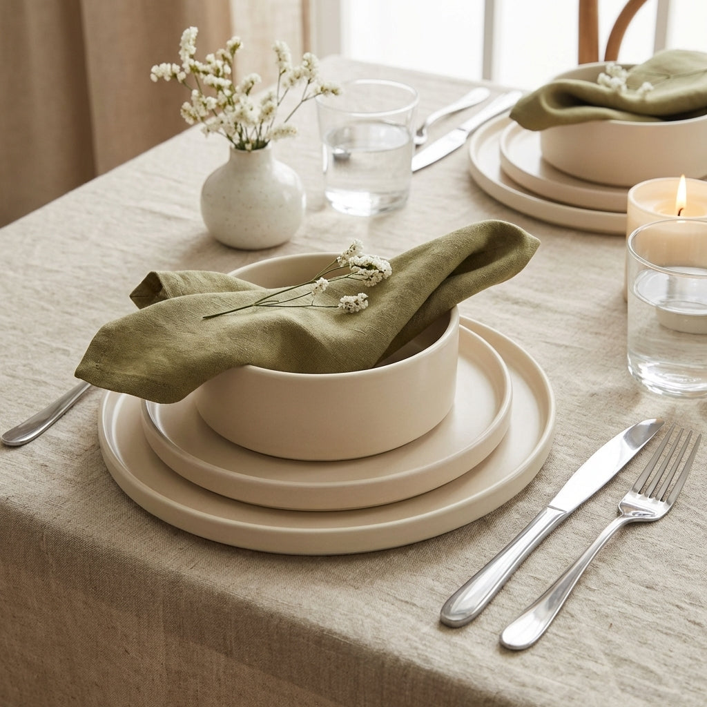 Heirloom Stoneware Dinner Set | Soft Cream