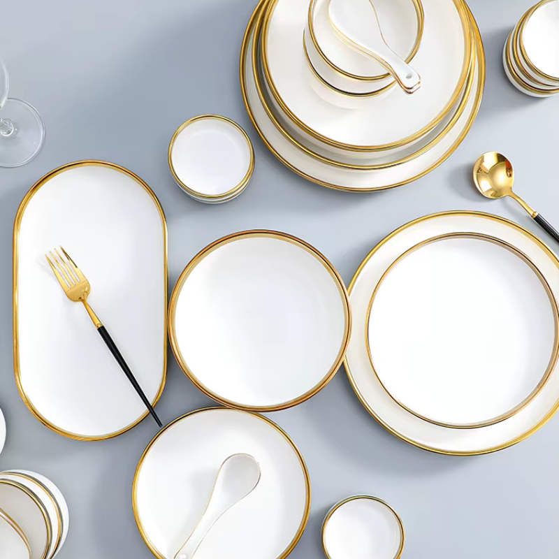 White & Gold Porcelain Dinner Set – 4/6/8 People