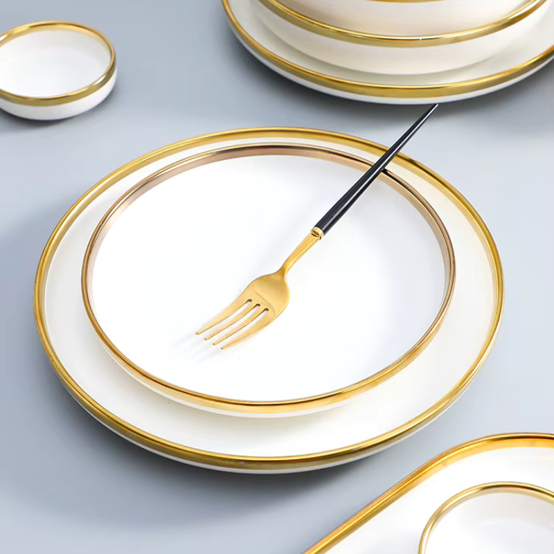 White & Gold Porcelain Dinner Set – 4/6/8 People