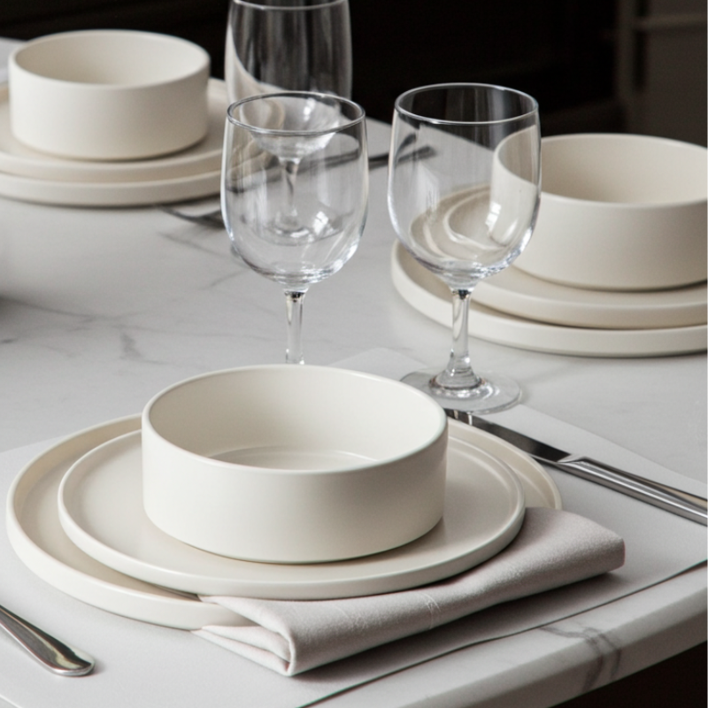White Porcelain Tableware Set – 12/24-Piece Minimalist Dinnerware for 4/6 People