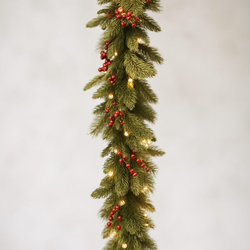 180cm Pre-Lit Rattan Christmas Centrepiece Garland Berry