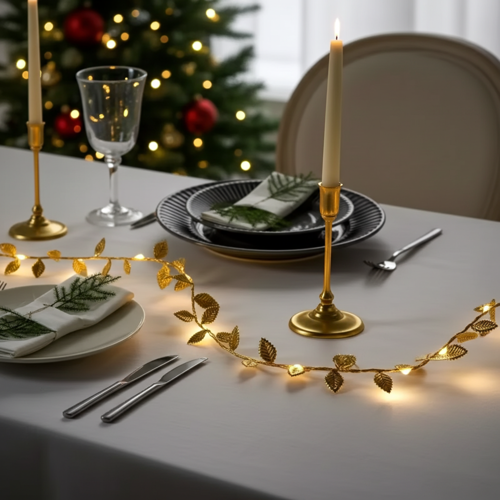 Golden Tiny Leaves Fairy LED String Lights – 5M/10M Decorative Garland Lights