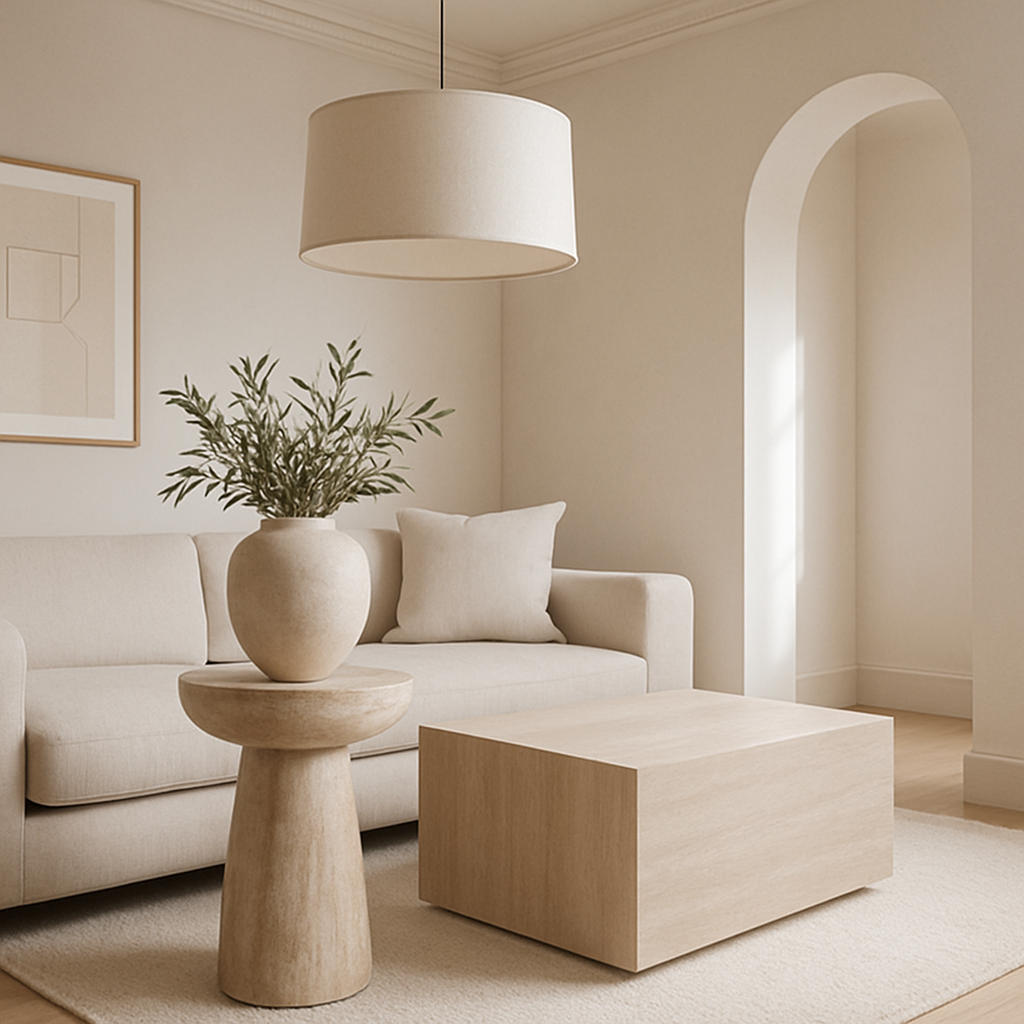 Organic-Shaped Side Table with Realistic White & Beige Marble Effect