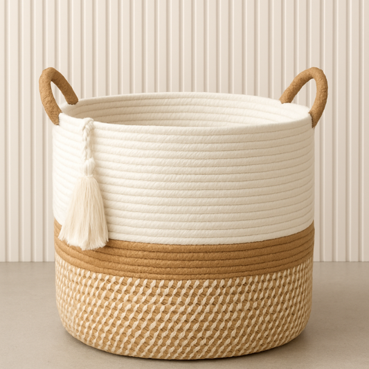 Cotton Rope Storage Basket – Woven Blanket & Laundry Organizer for Living Room