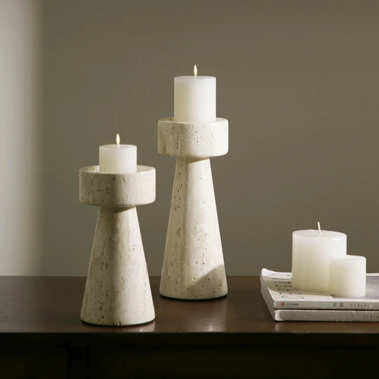 Minimalist Marble Candle Holder – Travertine Stone Taper Candlestick