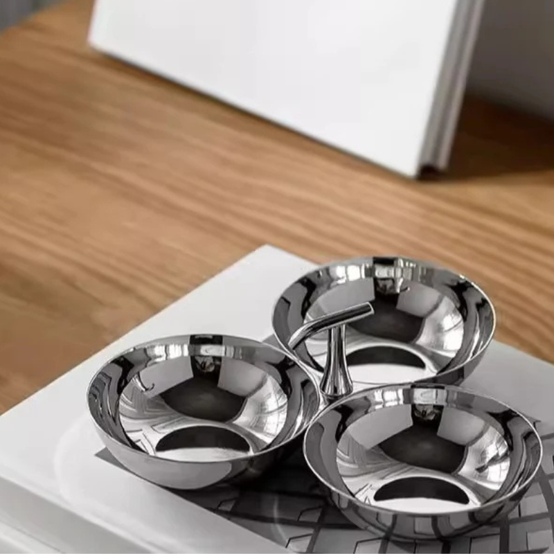 Stainless Steel 3-Section Snack Bowl – Appetiser Serving Dish