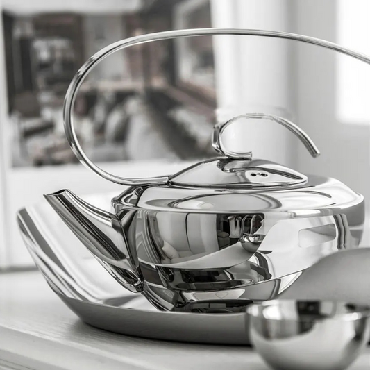 Stainless Steel Tea Set – Teapot, Cups & Tray - Petal Collection