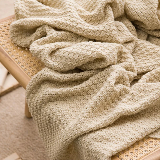 Boho Chunky Knit Throw Blanket with Tassels – Sand, Brown & Grey
