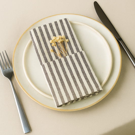 Linen-Cotton Napkins – Striped Artisan Dinner Cloths & Placemats - Set of 12