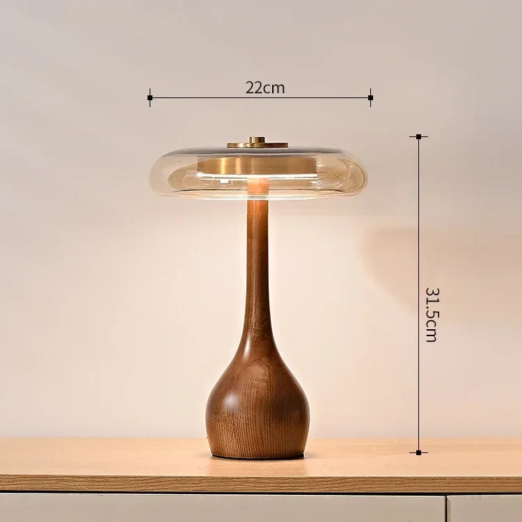 Retro Wooden Desk Lamp with Glass Shade – Warm Light Bedside & Table Lamp