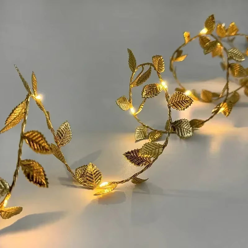 Golden Tiny Leaves Fairy LED String Lights – 5M/10M Decorative Garland Lights