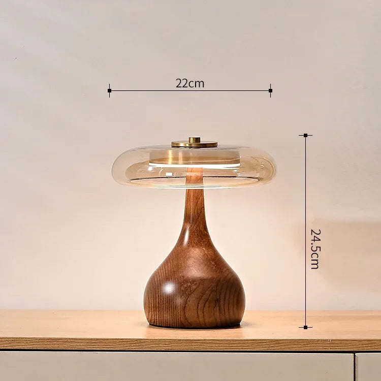 Retro Wooden Desk Lamp with Glass Shade – Warm Light Bedside & Table Lamp