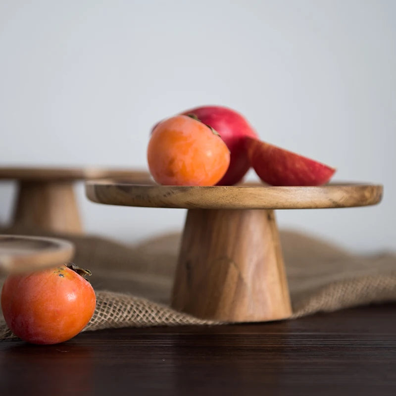 High Stand Wooden Cake Plate – Natural Wood Dessert Tray