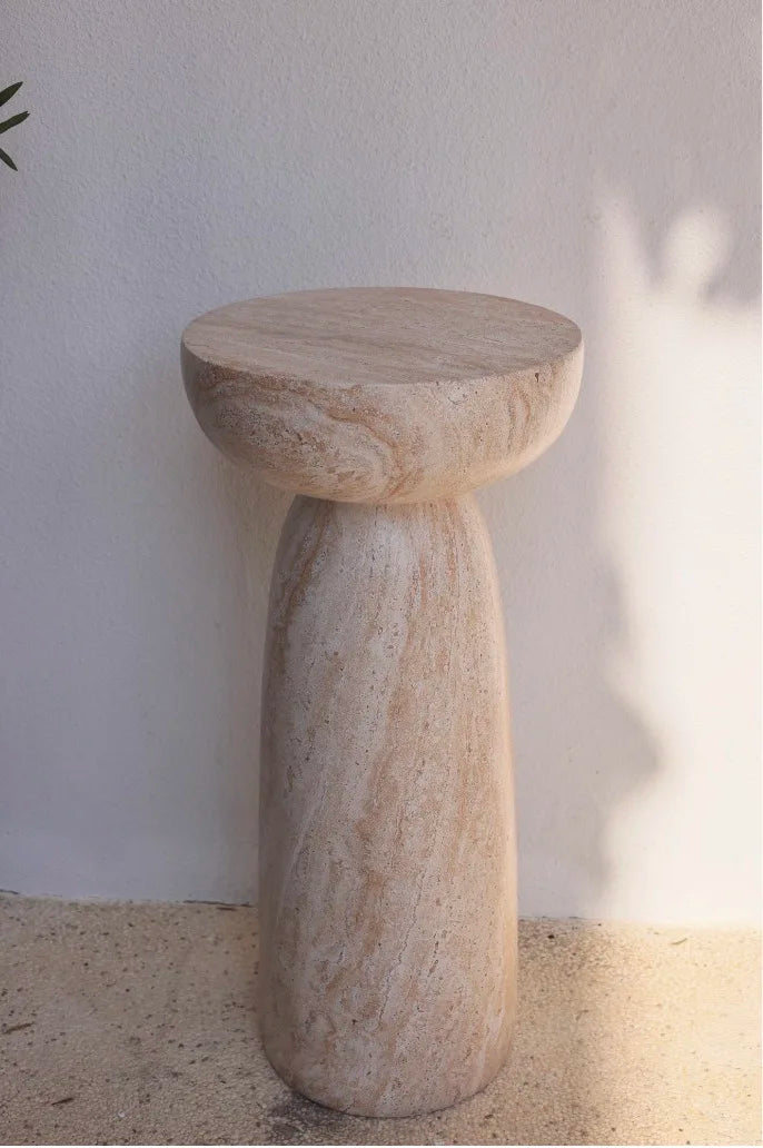 Organic-Shaped Side Table with Realistic White & Beige Marble Effect