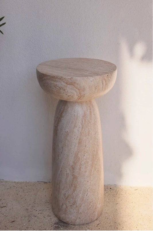 Organic-Shaped Side Table with Realistic White & Beige Marble Effect