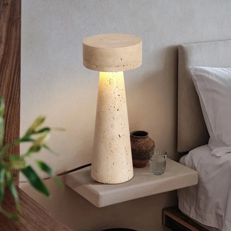 Table Lamp – Wabi-Sabi Geometric Design, Warm Yellow Light, Handmade Natural Stone Lighting