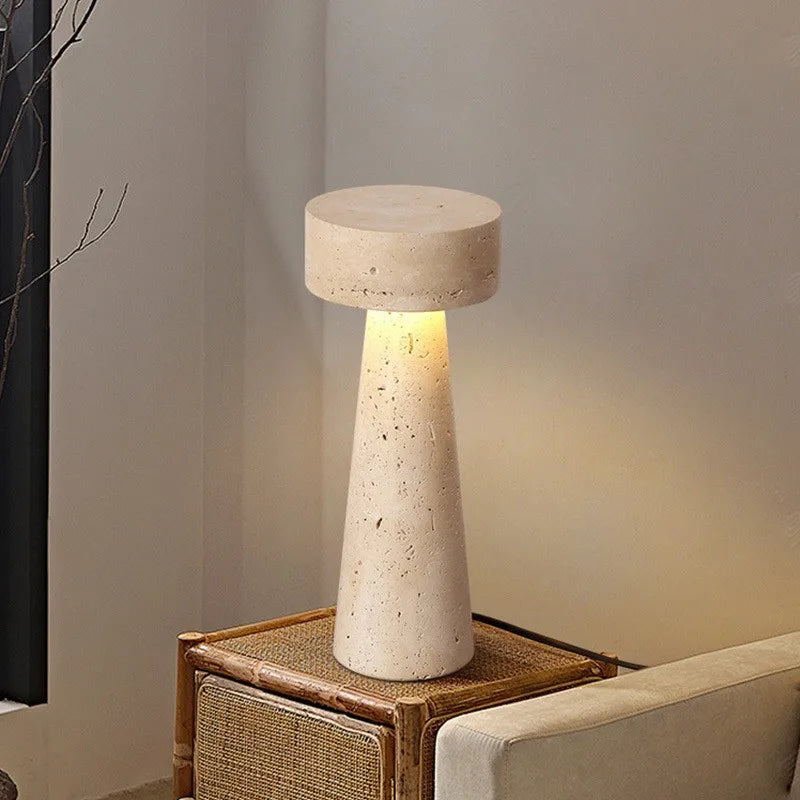 Table Lamp – Wabi-Sabi Geometric Design, Warm Yellow Light, Handmade Natural Stone Lighting