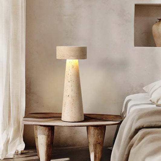 Table Lamp – Wabi-Sabi Geometric Design, Warm Yellow Light, Handmade Natural Stone Lighting