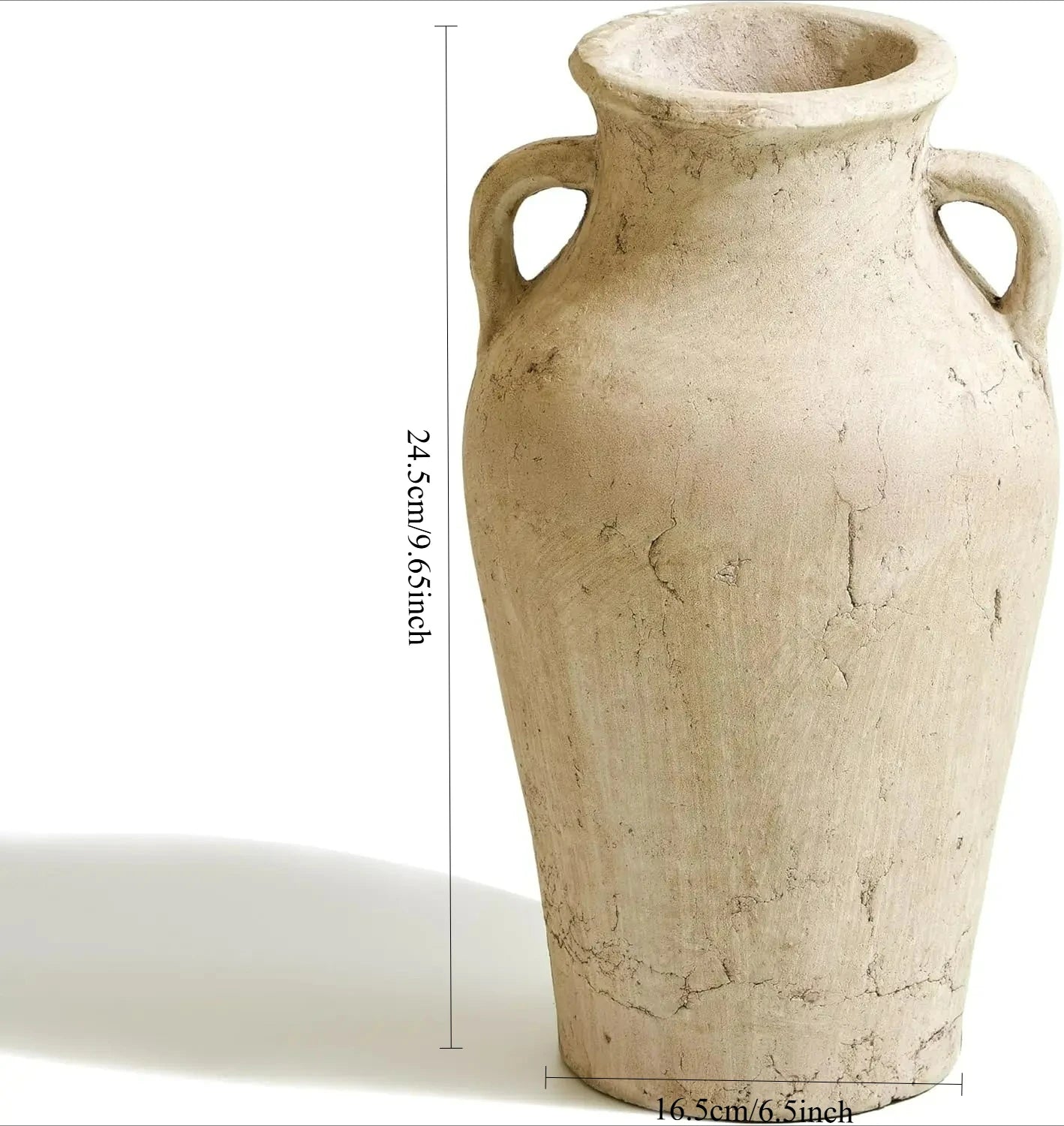 Large Rustic Handmade Ceramic Vase – Minimalist Beige Terracotta Vase with Distressed Finish