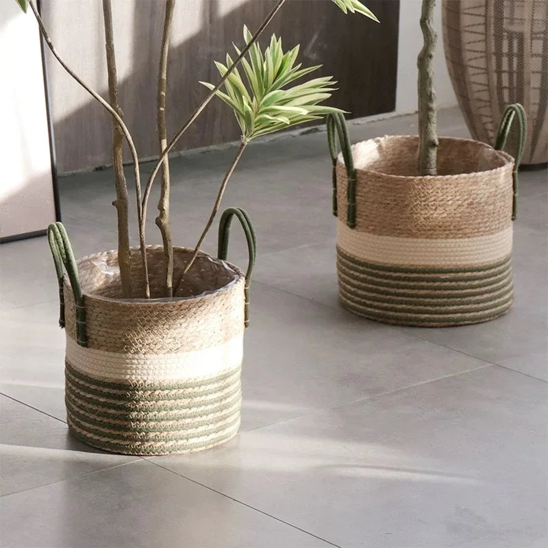 Natural Wicker Planter Basket – Handwoven Bamboo & Seagrass Storage for Home and Garden