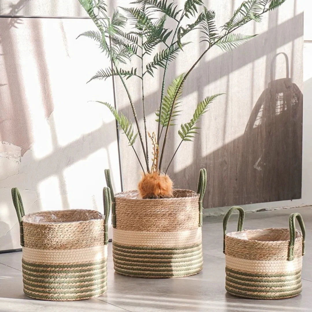 Natural Wicker Planter Basket – Handwoven Bamboo & Seagrass Storage for Home and Garden