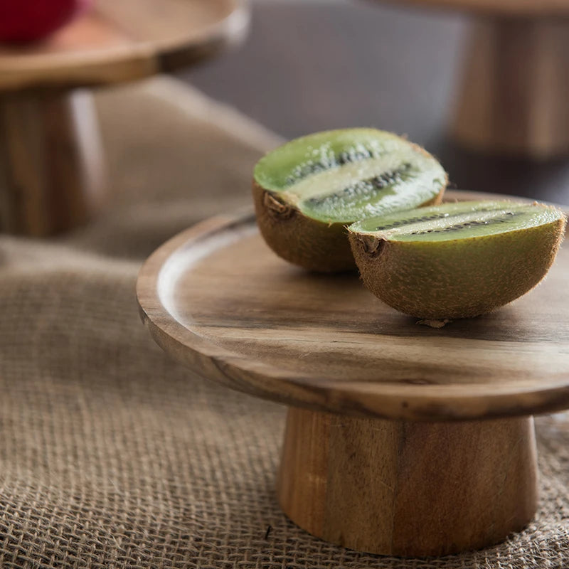 High Stand Wooden Cake Plate – Natural Wood Dessert Tray