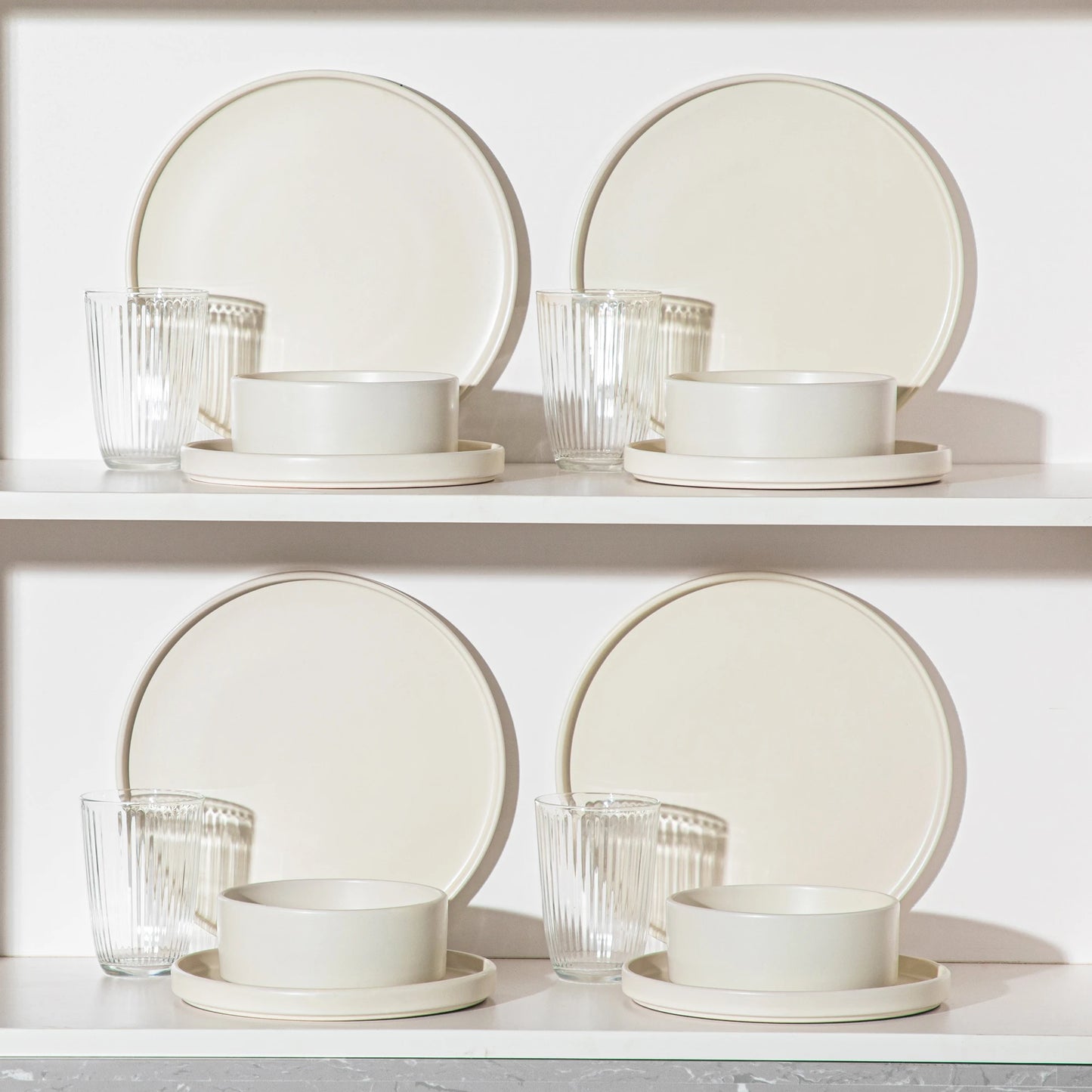 White Stoneware Tableware Set – 12/24-Piece Minimalist Dinnerware for 4/8 People
