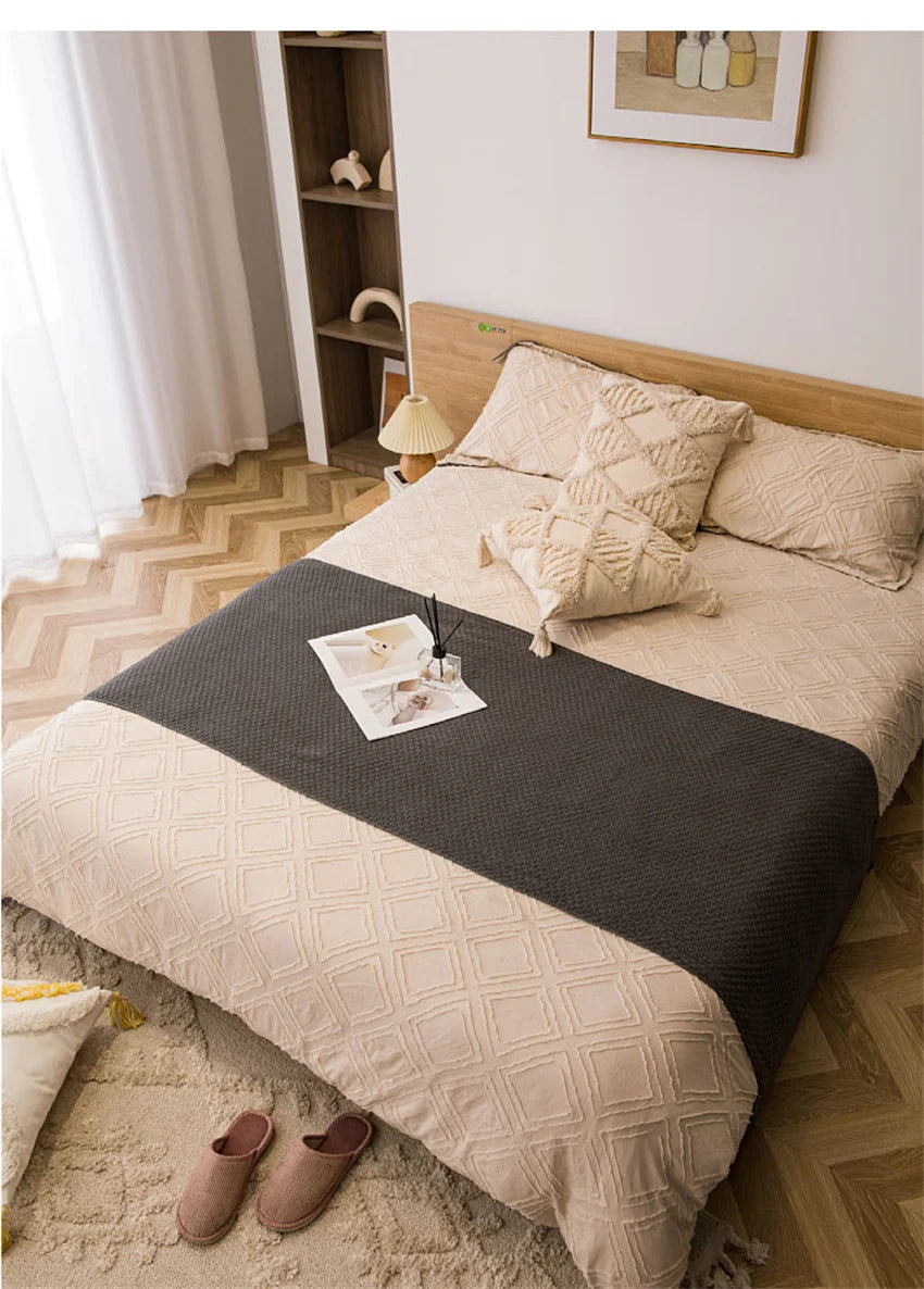 Boho Chunky Knit Throw Blanket with Tassels – Sand, Brown & Grey