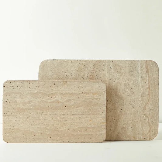 Natural Marble Tray – Beige Travertine Plate for Serving, Decor & Bathroom Organisation