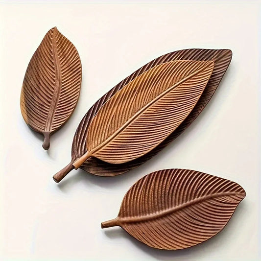 Handmade Oleander Wood Leaf-Shaped Tray – Vintage Decorative Serving Tray for Table Setting