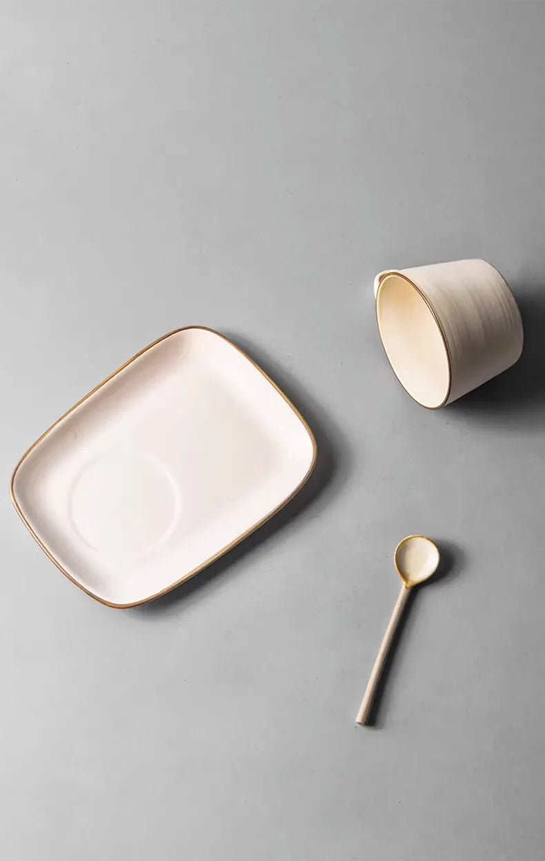 Ceramic Mug and Plate Set – 180 ml – Minimalist &amp; Elegant Tea and Coffee Set