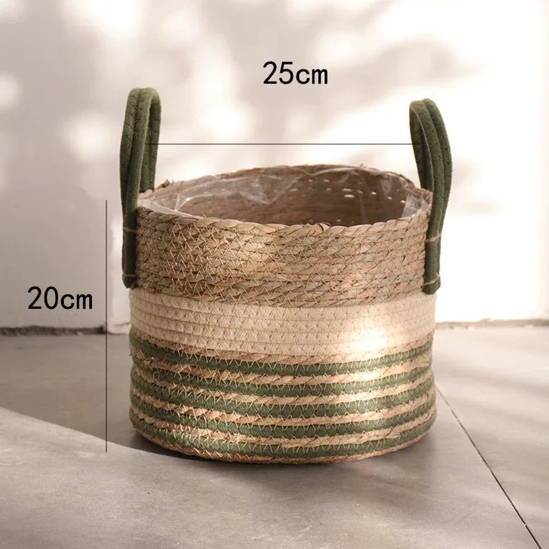 Natural Wicker Planter Basket – Handwoven Bamboo & Seagrass Storage for Home and Garden