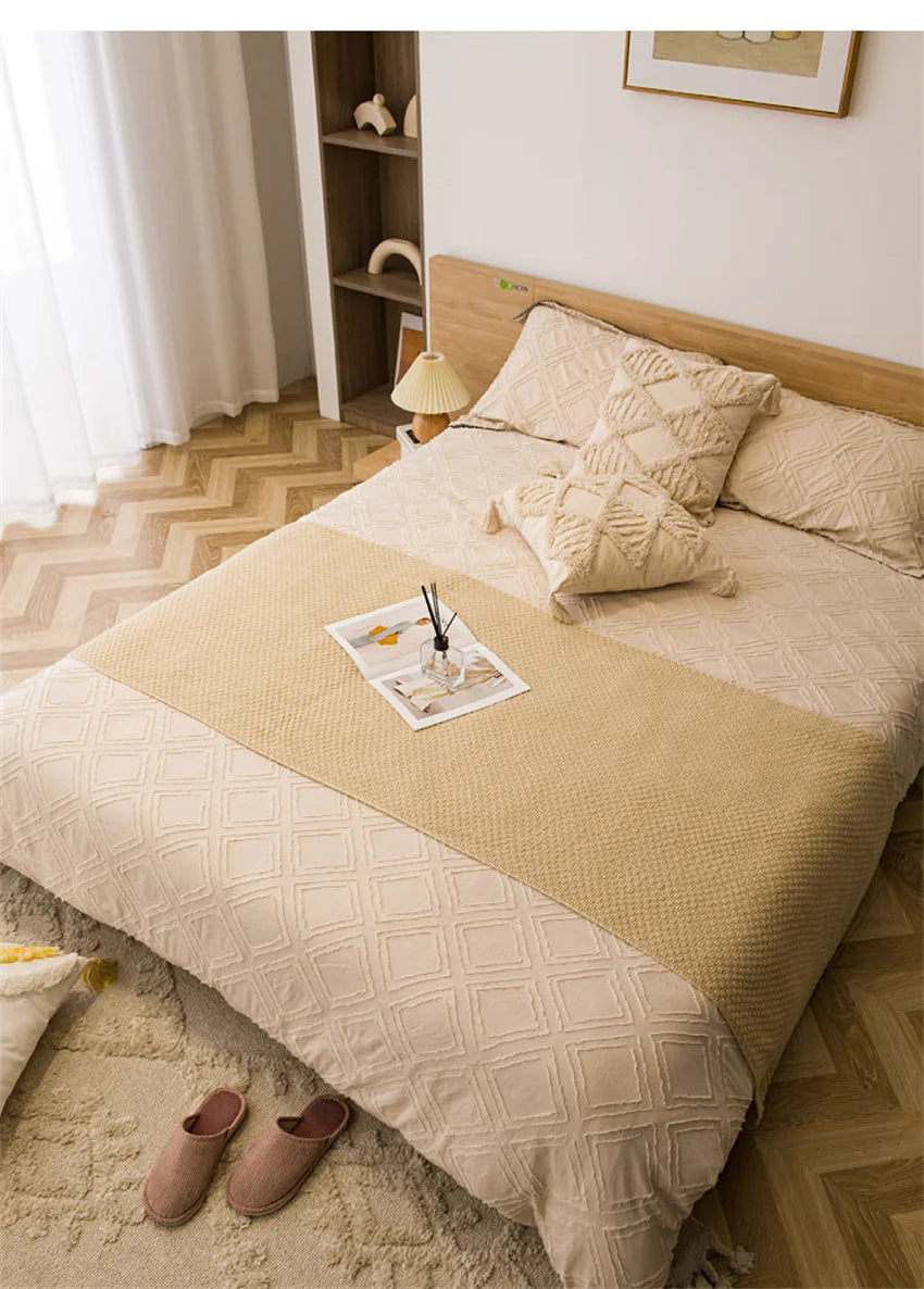Boho Chunky Knit Throw Blanket with Tassels – Sand, Brown & Grey