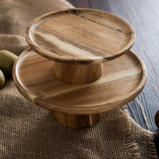 High Stand Wooden Cake Plate – Natural Wood Dessert Tray