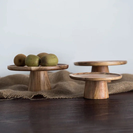 High Stand Wooden Cake Plate – Natural Wood Dessert Tray